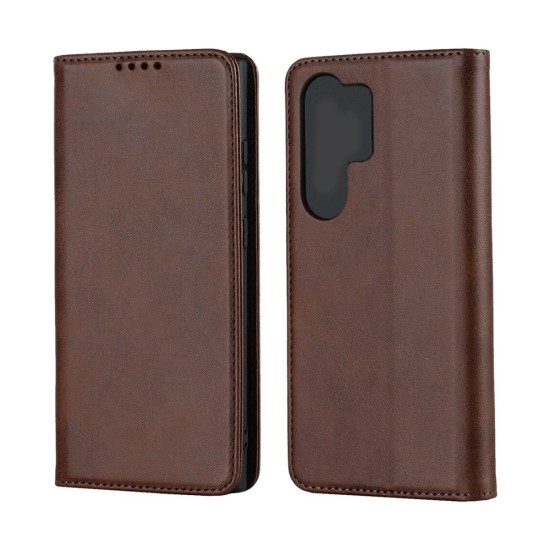 Capa Flip de Couro com Bolso Interno para Samsung Galaxy S23 Ultra Marrom